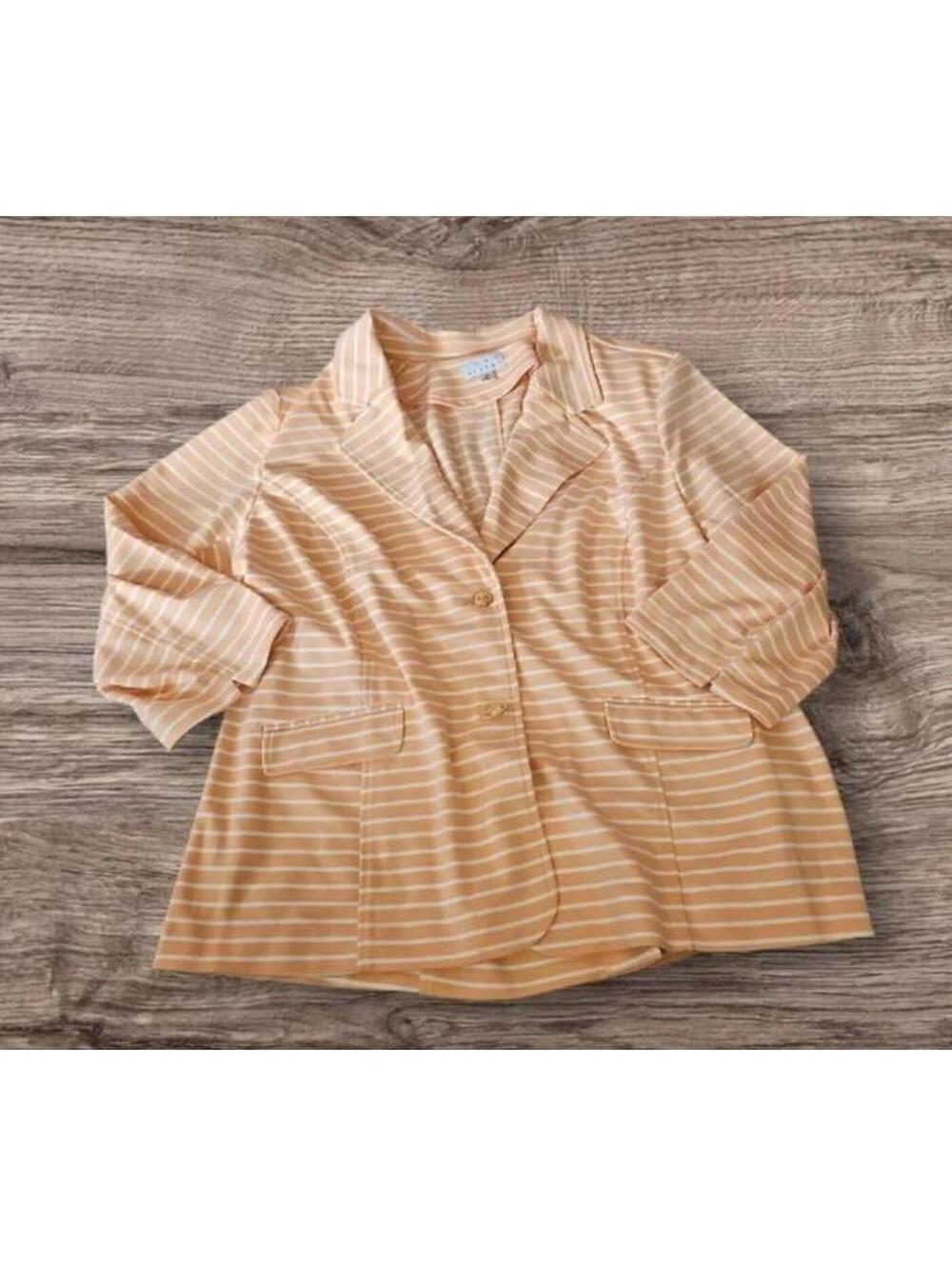 Designer women 2x 2xl clothes peach striped jacket coat thin sweater suit blazer